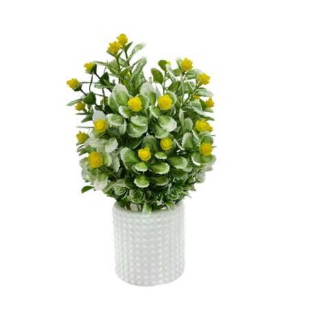 Artificial Plants for Home Decor with Pot Yellow Flowers & Grass Balls Aesthetic Room Decor Items for Living Room, Bedroom | Fake Plants for Office, Reception, Tabletop (RV-AP6)