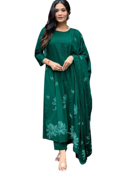 Elegant Everyday Wear ? XXL Embroidered Cotton Floral Dress(M)